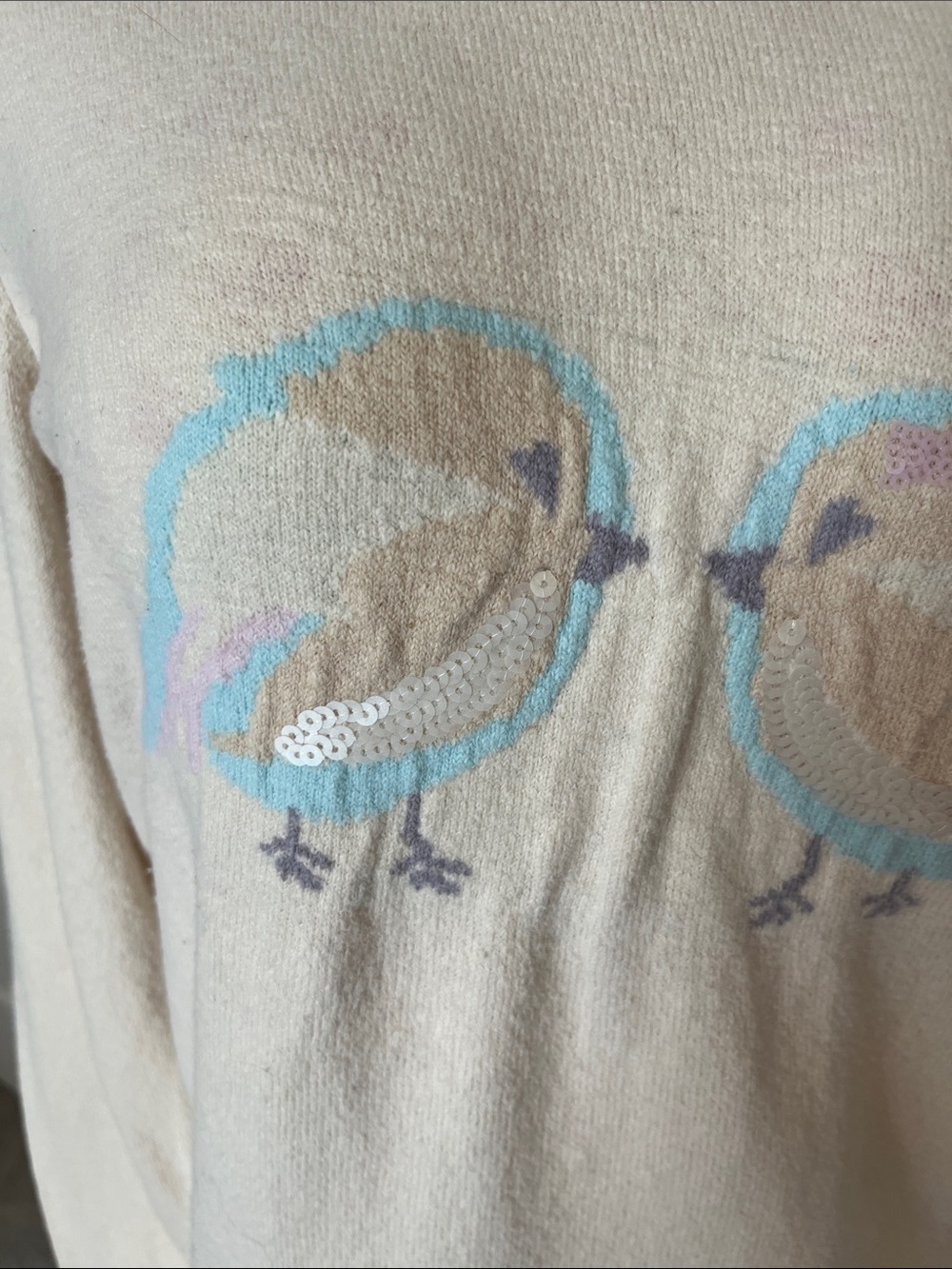 LC Lauren Conrad Cream Crewneck Sweater with Pastel Bird Motif - Picture 2 of 6
